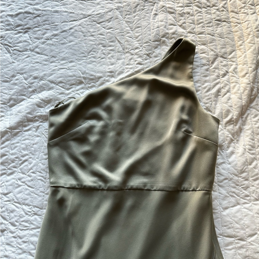 BHLDN One-Shoulder Sage Green Satin Gown - Picture 9 of 14